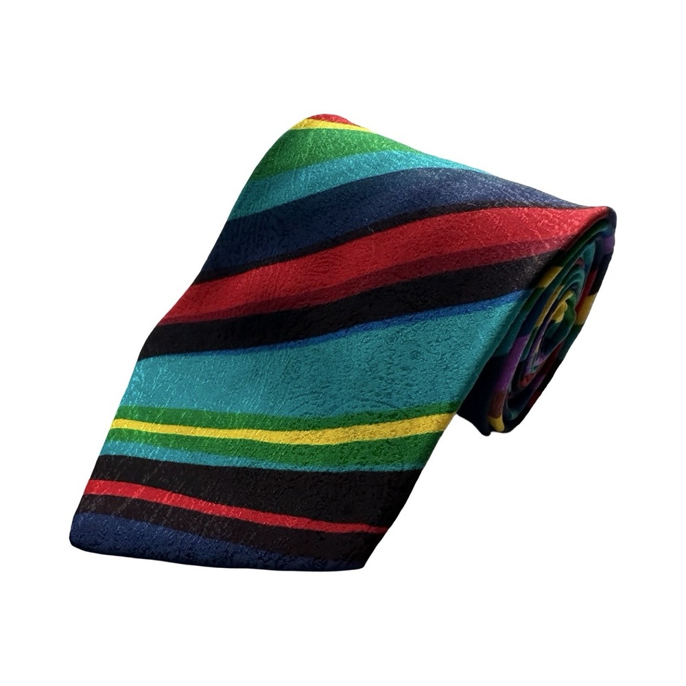 V2 Versace VTG Pure Silk Abstract Multicolor Stripe Tie 3.75 Inch Width
